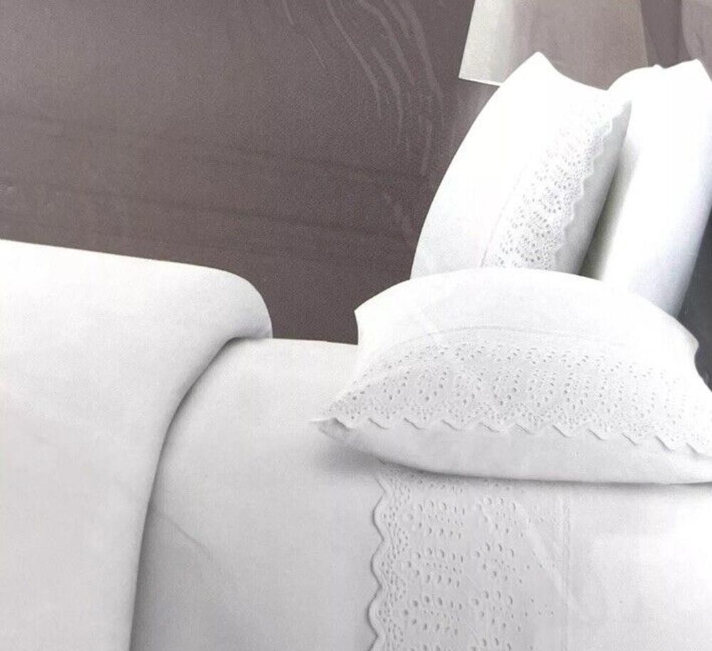 Rachel Ashwell Embroidered Eyelet Hem KING Sheet Set White 100% Cotton NIP